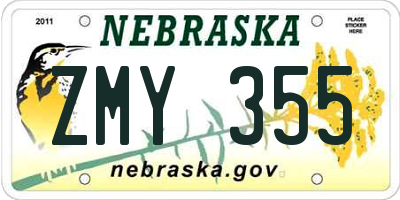 NE license plate ZMY355