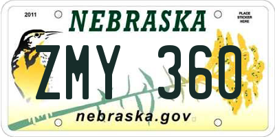 NE license plate ZMY360