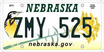 NE license plate ZMY525