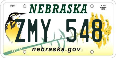 NE license plate ZMY548