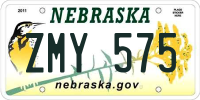 NE license plate ZMY575