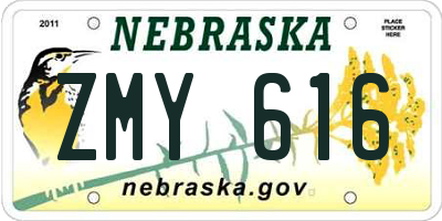 NE license plate ZMY616