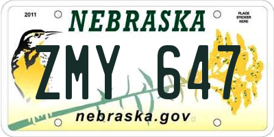 NE license plate ZMY647