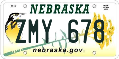 NE license plate ZMY678