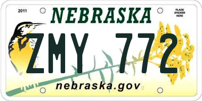 NE license plate ZMY772