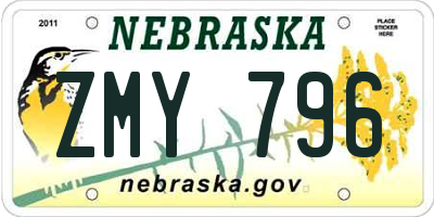 NE license plate ZMY796