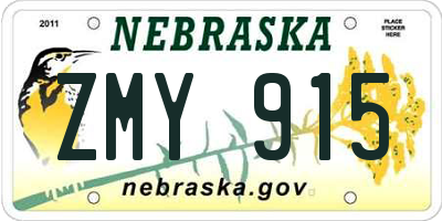 NE license plate ZMY915