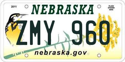 NE license plate ZMY960