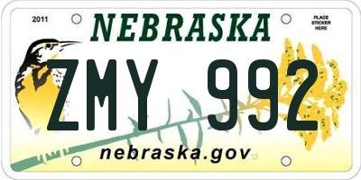 NE license plate ZMY992