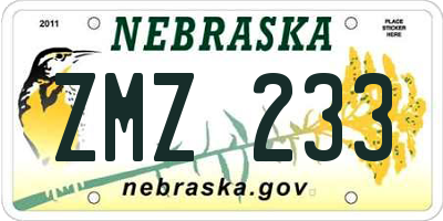 NE license plate ZMZ233
