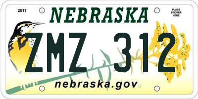 NE license plate ZMZ312
