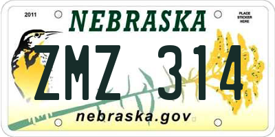 NE license plate ZMZ314