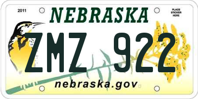 NE license plate ZMZ922