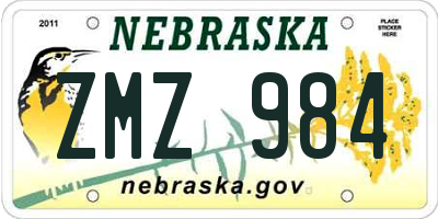 NE license plate ZMZ984
