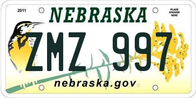 NE license plate ZMZ997
