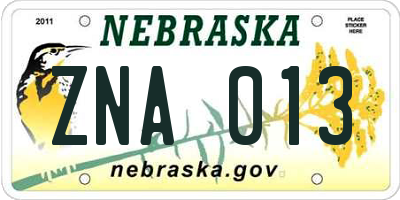 NE license plate ZNA013
