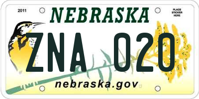 NE license plate ZNA020