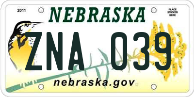 NE license plate ZNA039