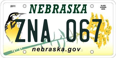 NE license plate ZNA067