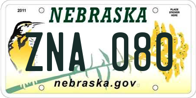 NE license plate ZNA080