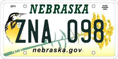 NE license plate ZNA098