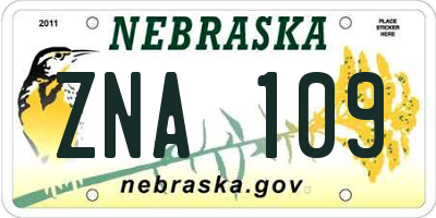 NE license plate ZNA109