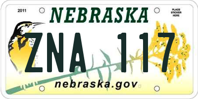 NE license plate ZNA117