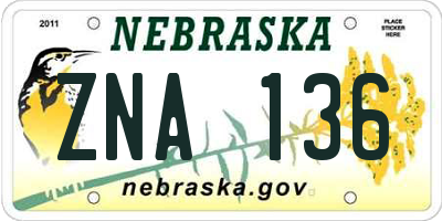 NE license plate ZNA136