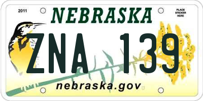 NE license plate ZNA139