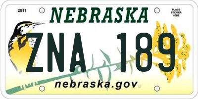 NE license plate ZNA189