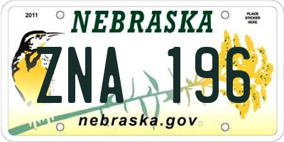 NE license plate ZNA196