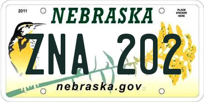 NE license plate ZNA202