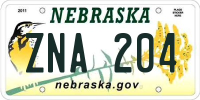 NE license plate ZNA204