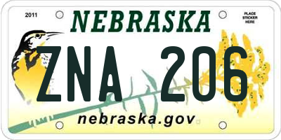 NE license plate ZNA206