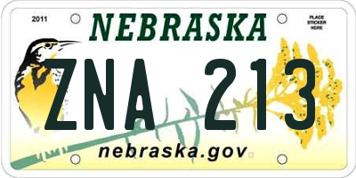NE license plate ZNA213