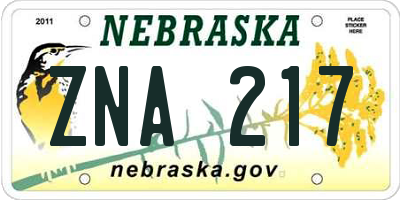 NE license plate ZNA217