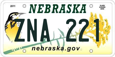 NE license plate ZNA221