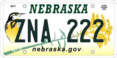 NE license plate ZNA222