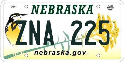 NE license plate ZNA225