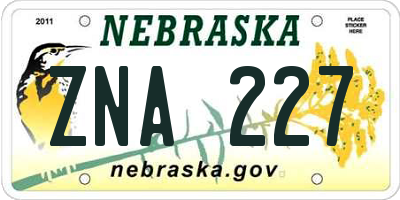 NE license plate ZNA227