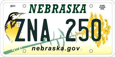 NE license plate ZNA250