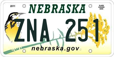 NE license plate ZNA251
