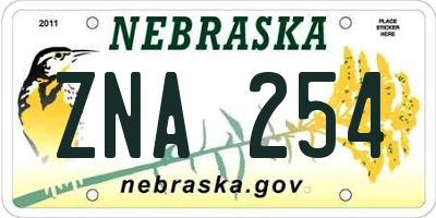 NE license plate ZNA254