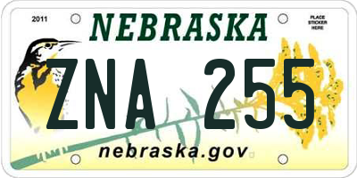 NE license plate ZNA255
