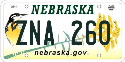 NE license plate ZNA260