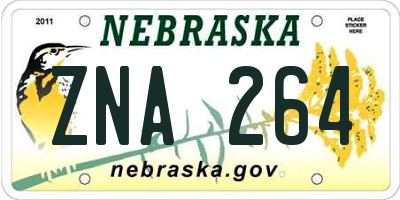 NE license plate ZNA264