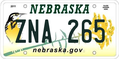 NE license plate ZNA265
