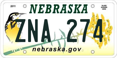 NE license plate ZNA274