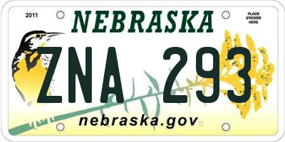 NE license plate ZNA293