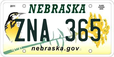 NE license plate ZNA365